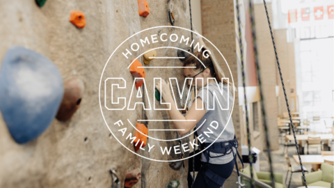 Static photo of Calvin University's indoor rock wall