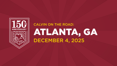 White text on maroon background, inviting Atlanta alumni to a 150th event