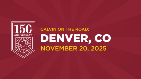 White text on maroon background, inviting Denver alumni to a 150th event