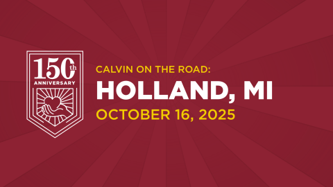 White text on maroon background, inviting Holland alumni to a 150th event