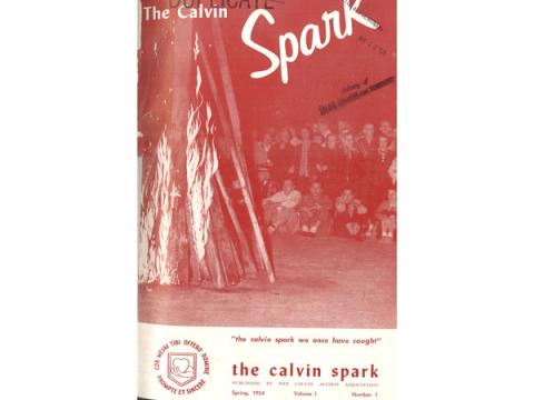 Spark magazine cover with students watching a large bonfire.