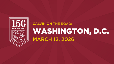 White text on maroon background, inviting D.C. alumni to a 150th event