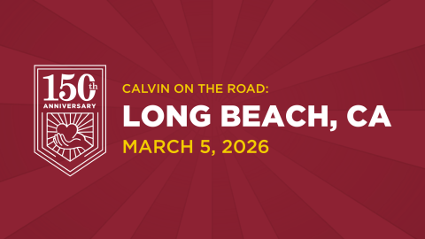 White text on maroon background, inviting Long Beach alumni to a 150th event