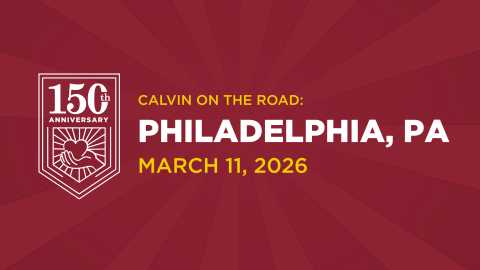 White text on maroon background, inviting Philadelphia alumni to a 150th event