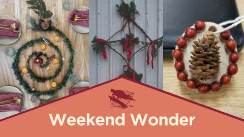 title header with foraged DIY decorations