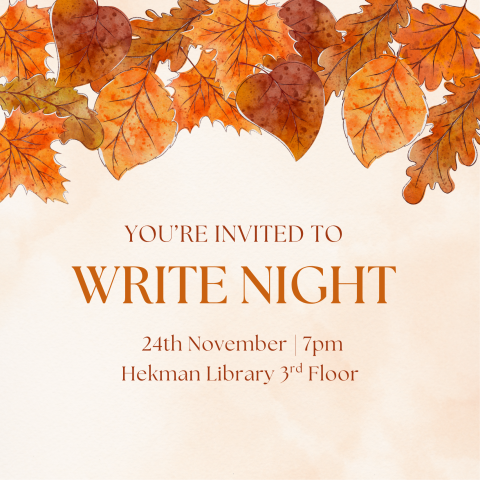 text invitation to write night with leaves