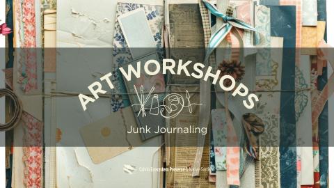 junk journal workshop title header with journal pages in background