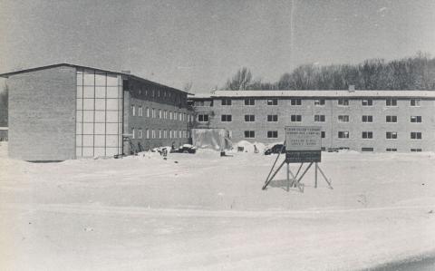 A historical photo of the first dorm on Calvin's knollcrest campus.