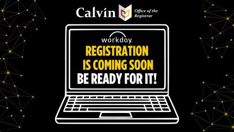 Text on a laptop graphic that says, Registration is coming soon...be ready for it!