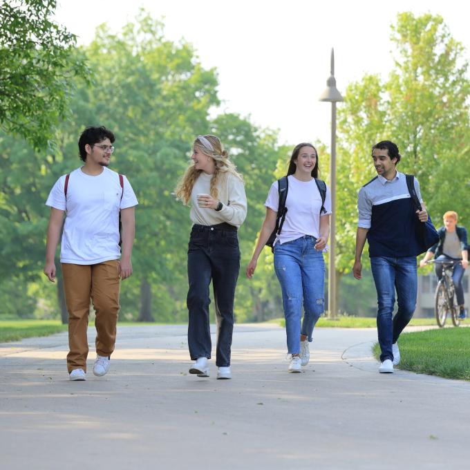 students walking along a path