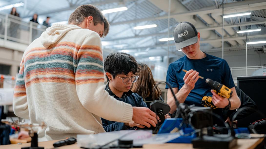 Students working on robotics