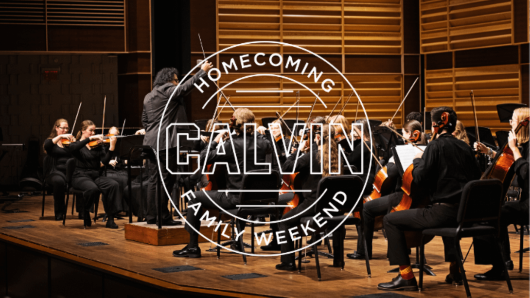 Static photo of Calvin University musicians playing on stage