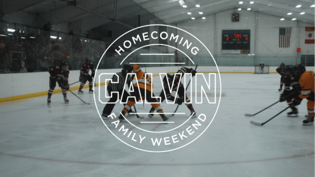 Calvin University men's hockey players on ice