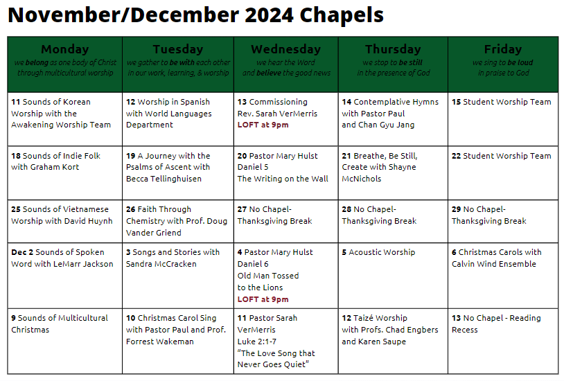 NovDec 2024 Chapel Calendar