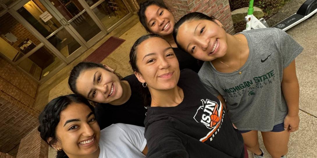 Gabby Halliwill, a student at Calvin University with some her fellow students.