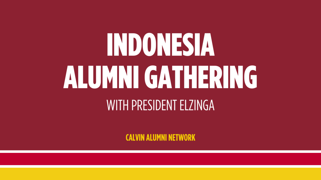 White text on maroon background, advertising an alumni gathering in Indonesia