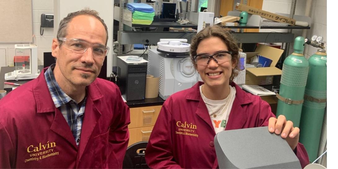 Professor Doug Vander Griend and Student Aerin Baker doing research together at Calvin University.