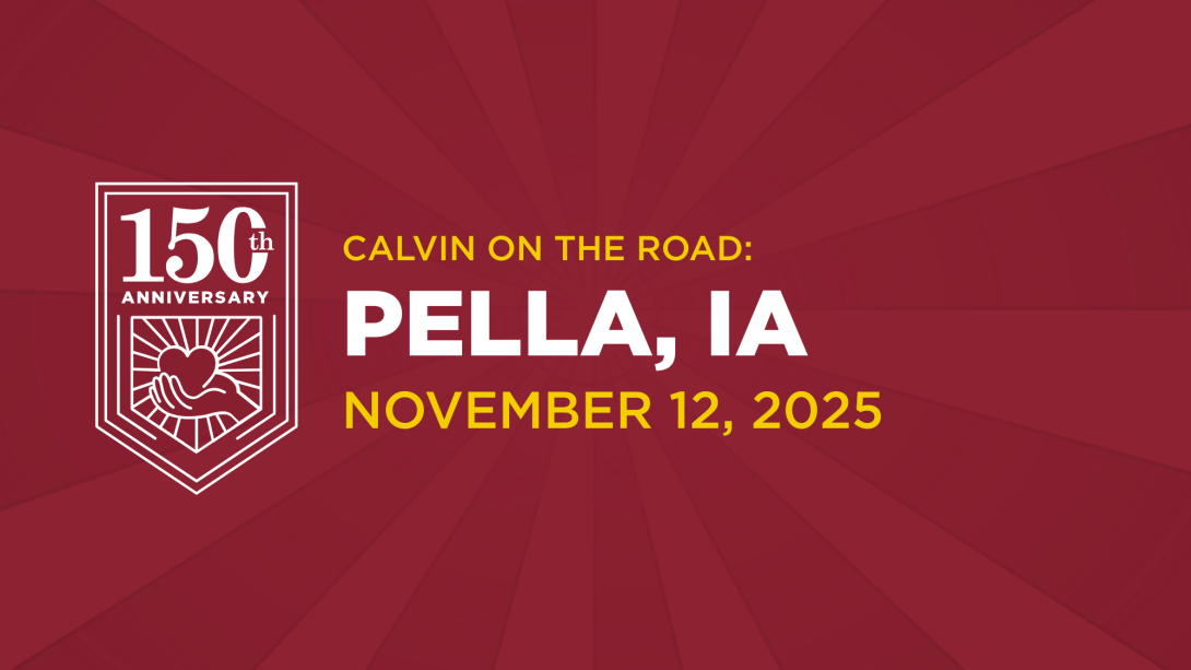 White text on maroon background, inviting Pella alumni to a 150th event