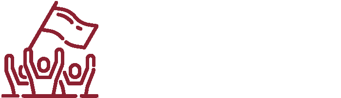 Illustration of people waving a flag.