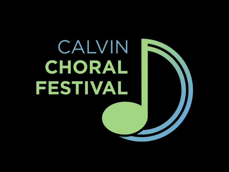 Blue and Green Calvin Choral Festival Logo on Black Background
