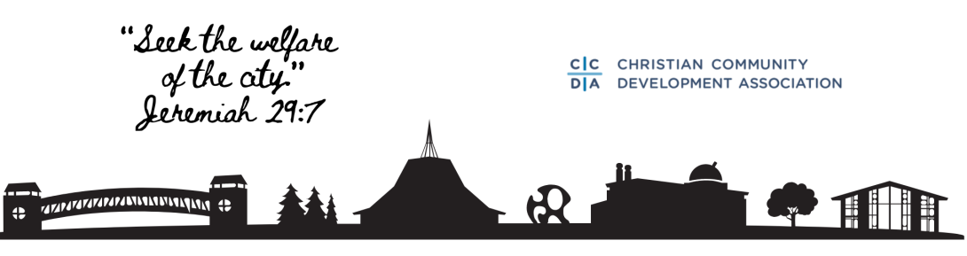 Calvin campus skyline with CCDA logo