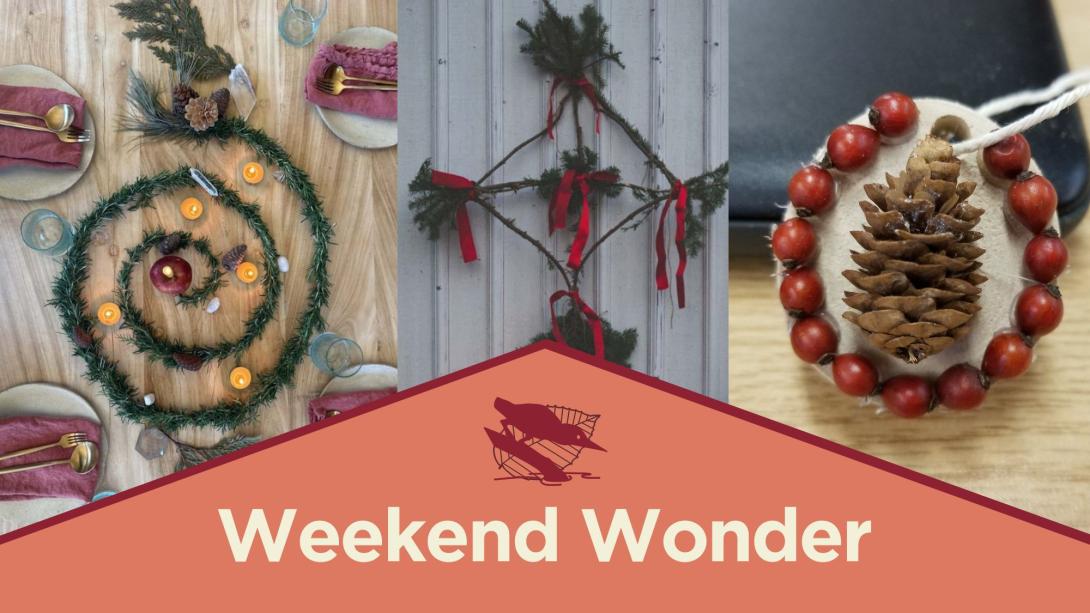 title header with foraged DIY decorations