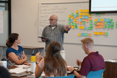 Teacher in front of a whiteboard