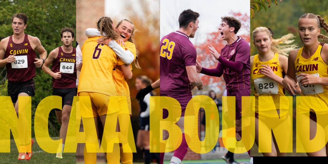 Athletics competing and celebrating from Calvin teams