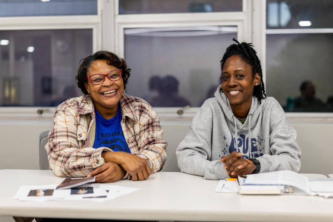 Two women smiling