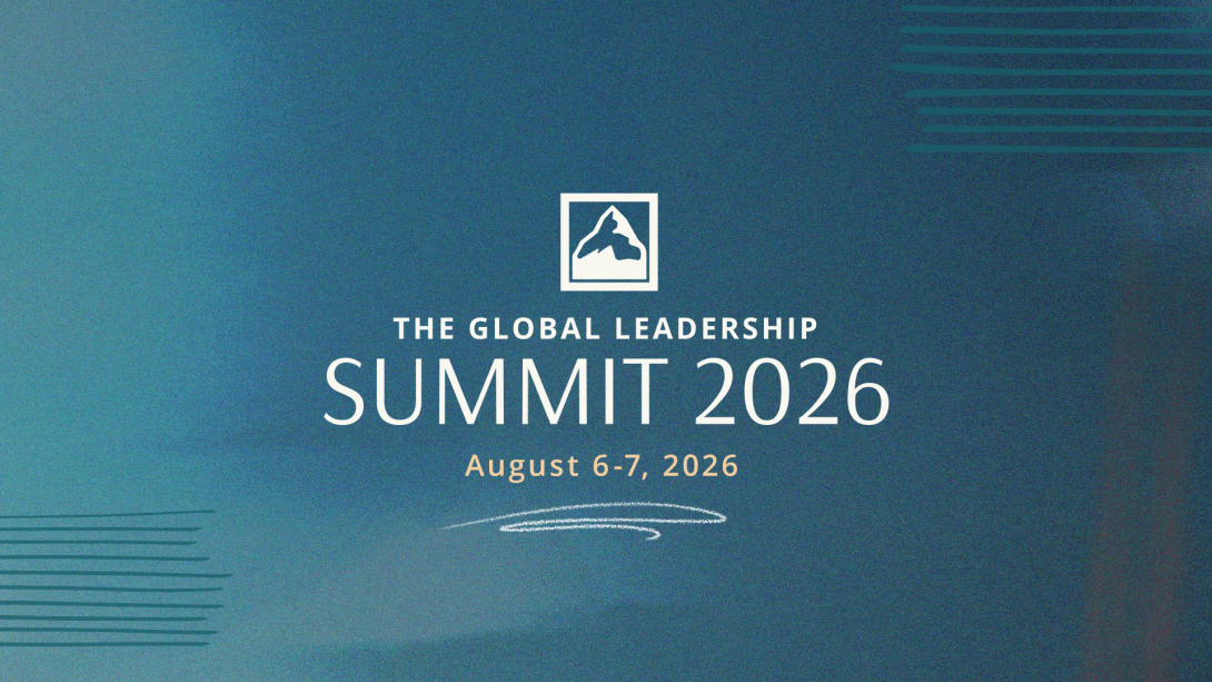 White text on blue background, reading "Global Leadership Summit 2026"