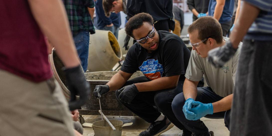 Students learning at Calvin University Concrete Lab
