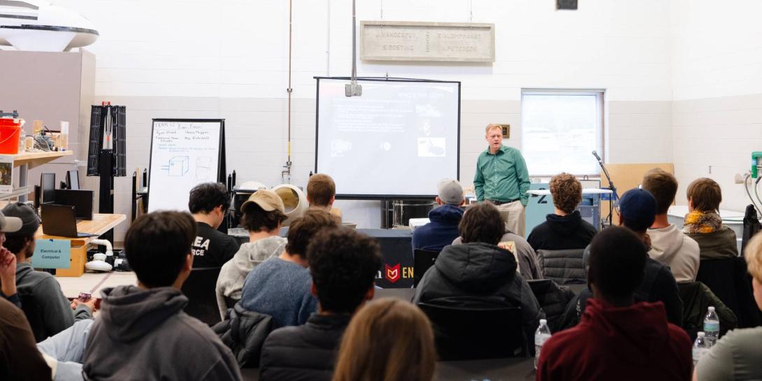 Michael VanWoerkom speaks to Calvin University students