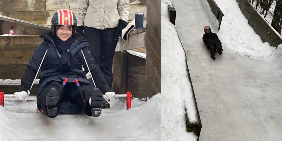 Calvin University students participates in the luge