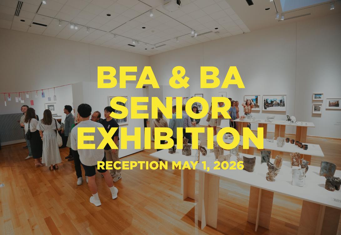 Senior Art Major Students wander around gallery with their families