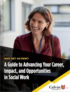 The downloadable Why an MSW Matters guide cover, showing a woman smiling.