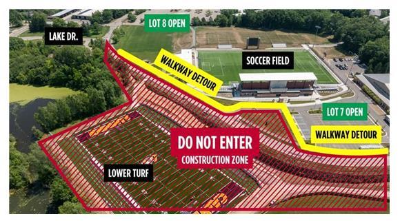 a map of the northwest corner of Calvin's campus showing the part of the circle road that is closed currently