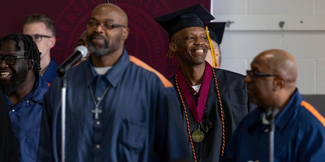 Members of the Handlon Tabernacle Choir sing during the 2026 Calvin Prison Initiative Commencement