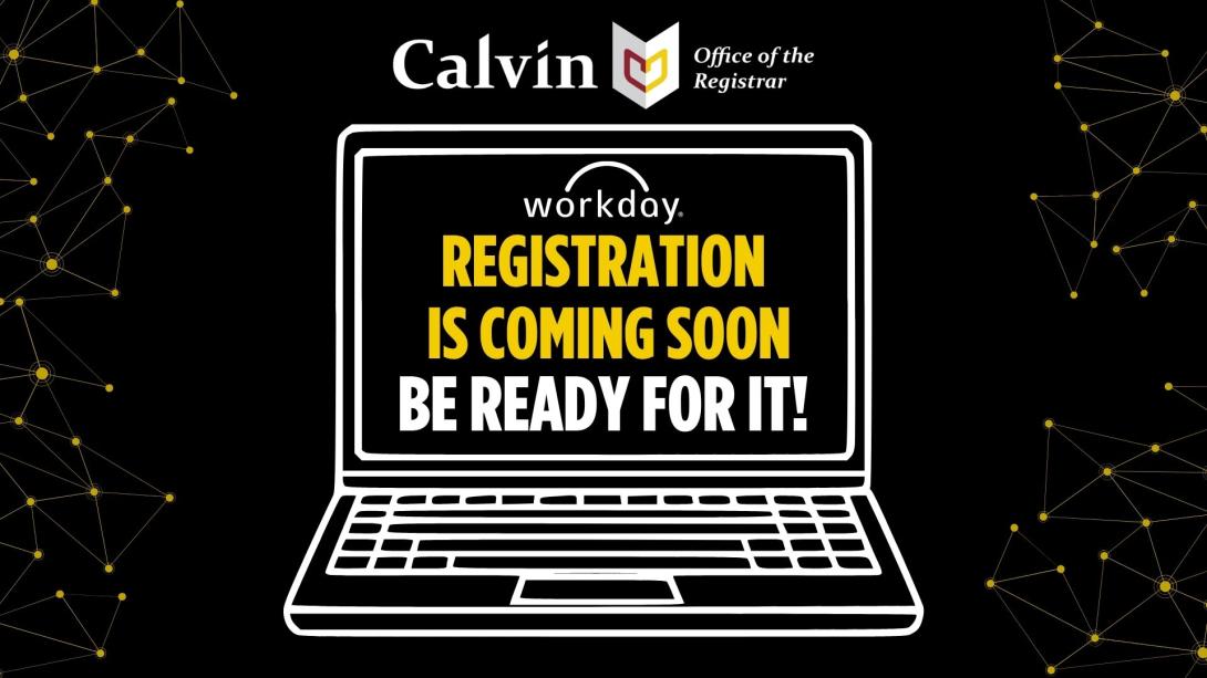 Text on a laptop graphic that says, Registration is coming soon...be ready for it!