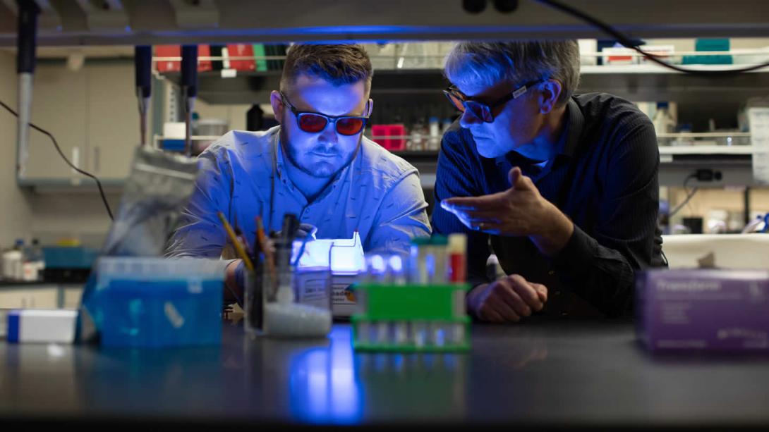 Student working with professor in the biochemistry program at Calvin