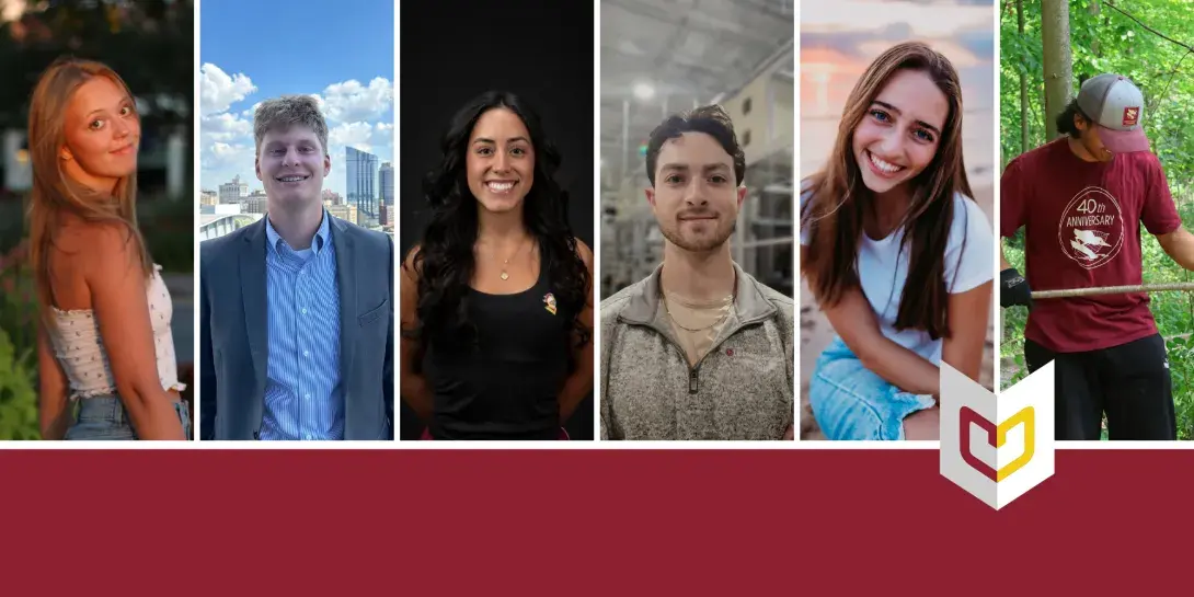 Six Calvin students who are doing internships.