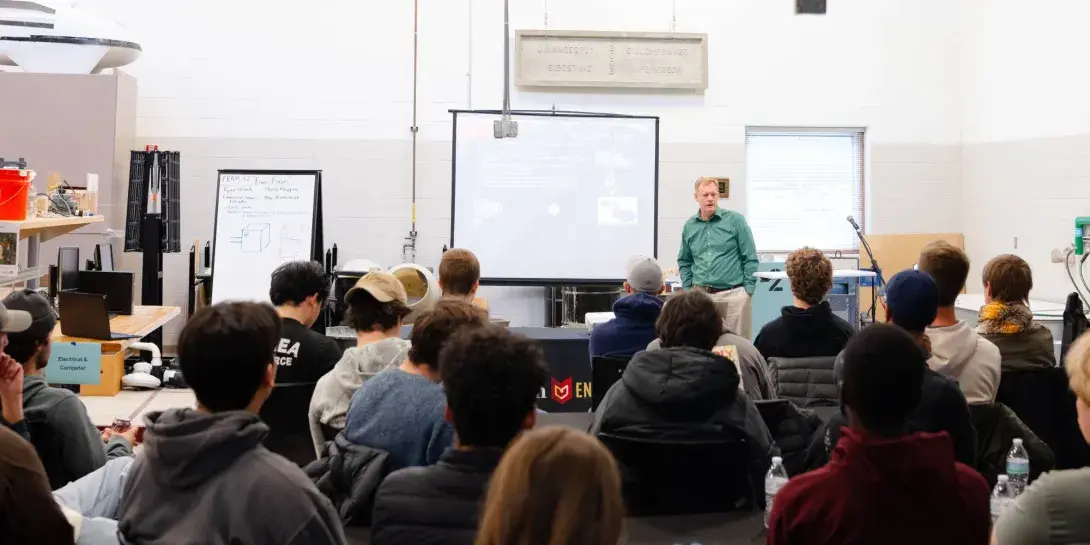 Michael VanWoerkom speaks to Calvin University students