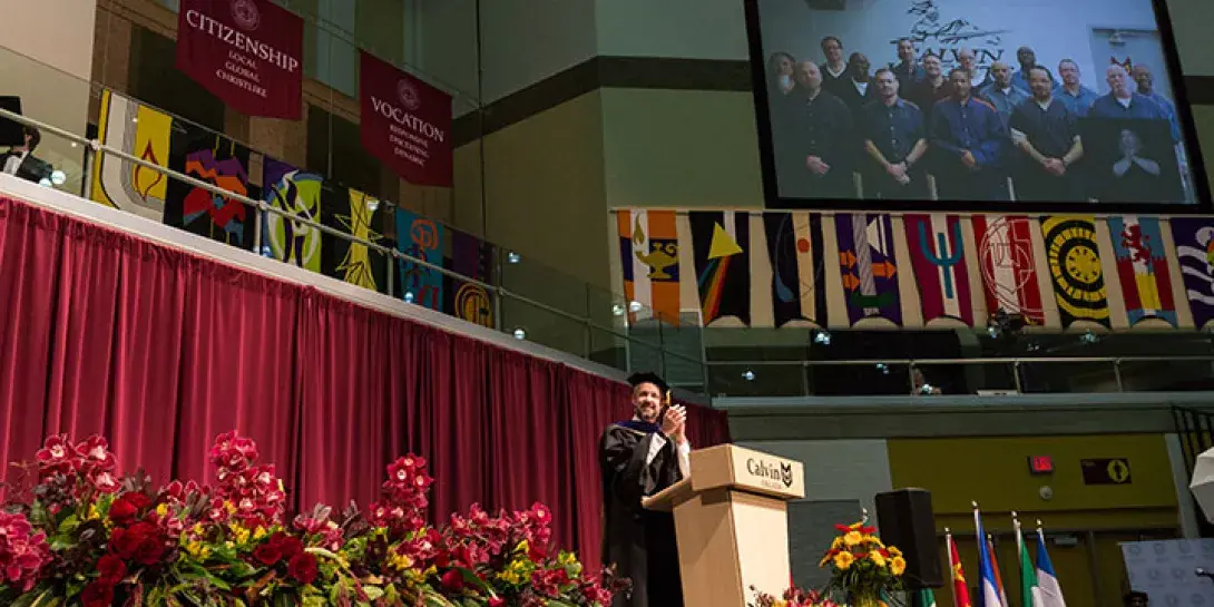 During Saturday's Commencement ceremony, President Michael Le Roy recognizes the students who will receive their associate's degrees.