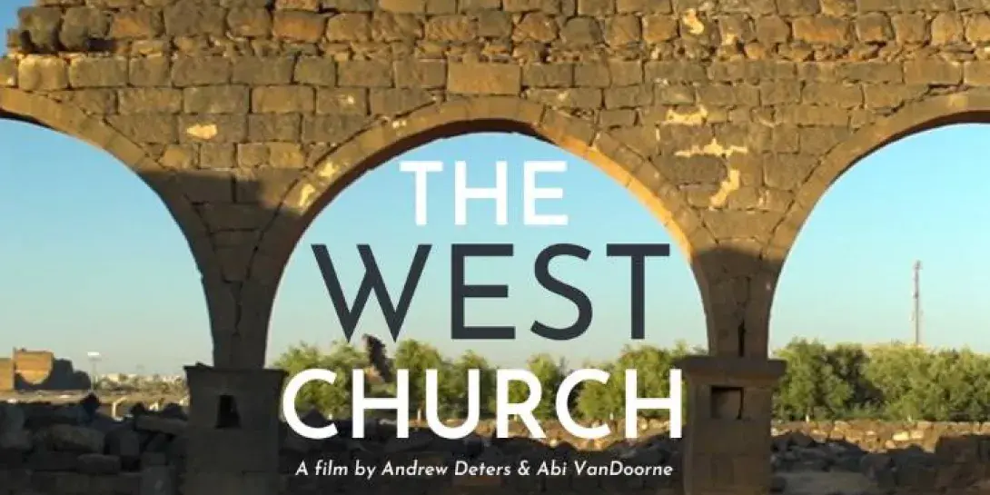 Historical ruins with "The West Church" in large text centered.