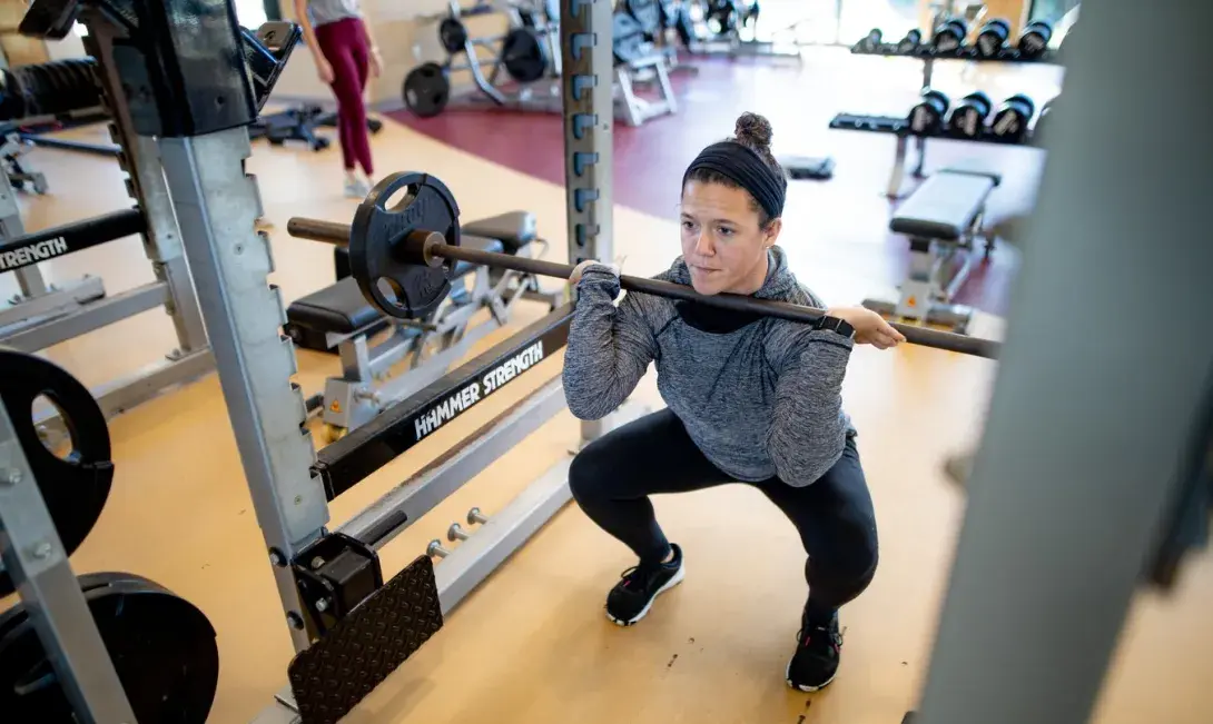 A student lifting weights
