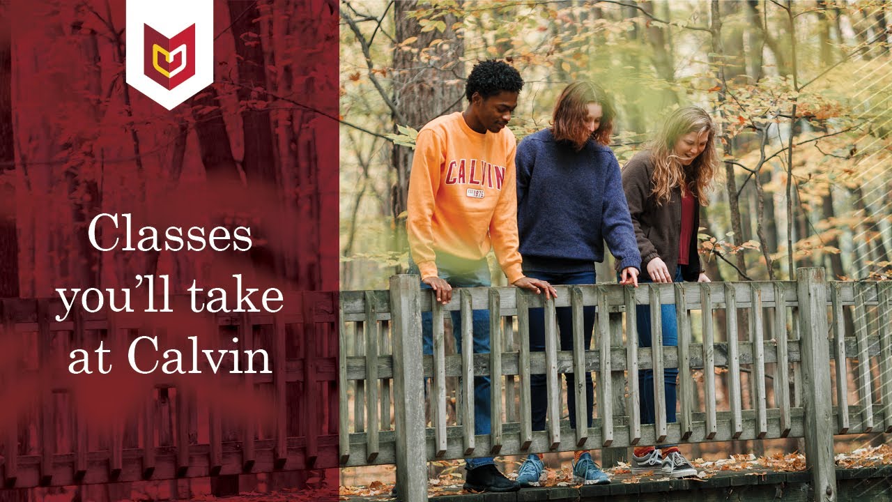 Three students look oaver a bridge.