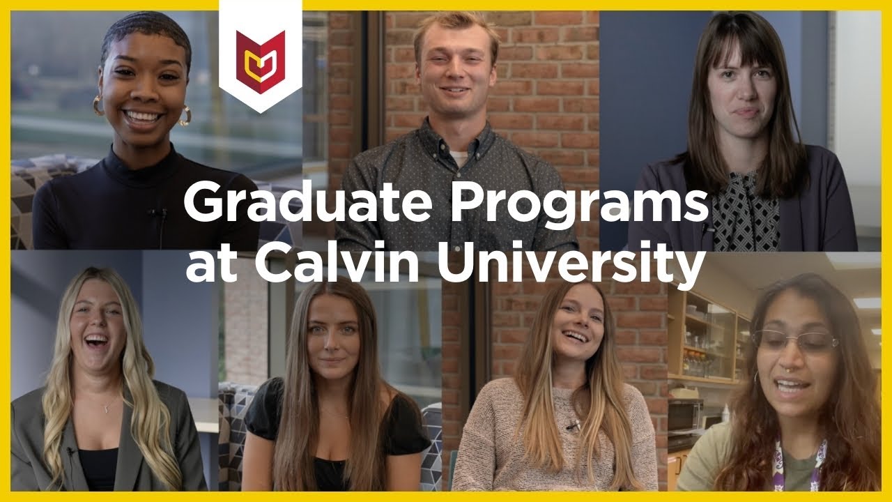 A collage of several photos of Calvin grad students.