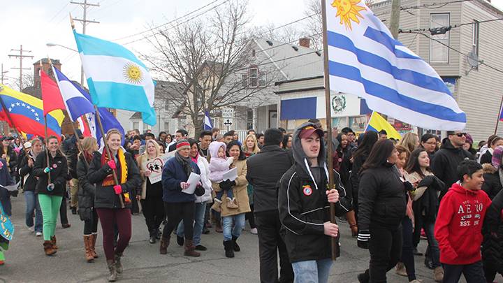 A community festivals with flags