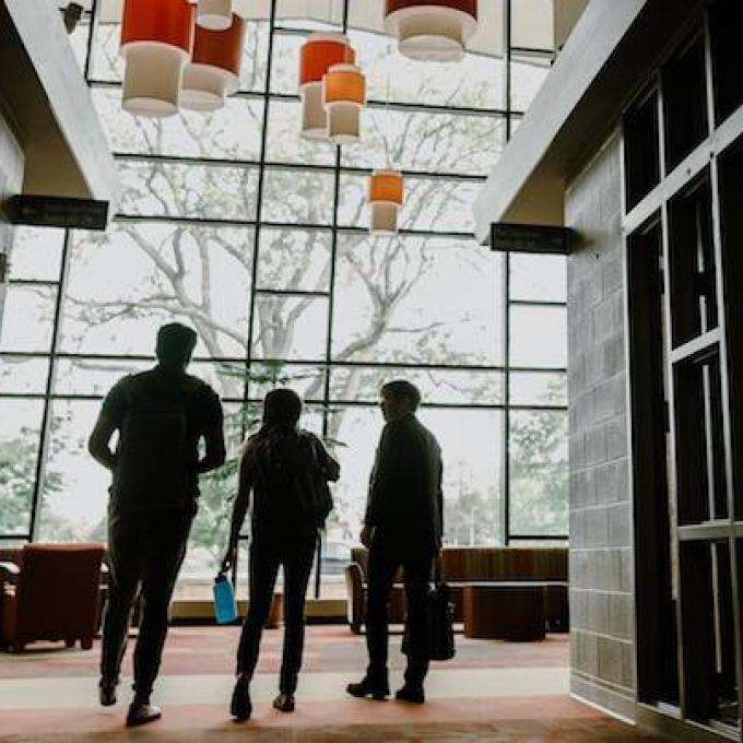 Students in a hallway